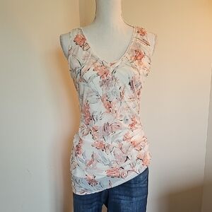 WHBM Floral Sleeveless Top - Pink and White